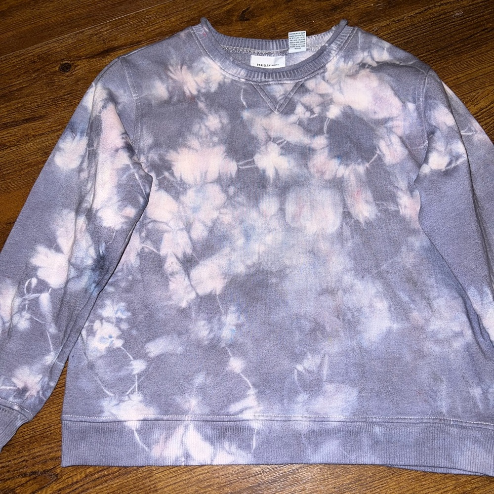 Parisian Works Purple Acid Wash Punk Cozy Crewneck Long Sleeve Sweatshirt Size M - Picture 2 of 12